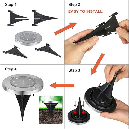 LYHOPE Solar Ground Lights Outdoor, 8 Pack 8 LED Solar Disk Lights Waterproof