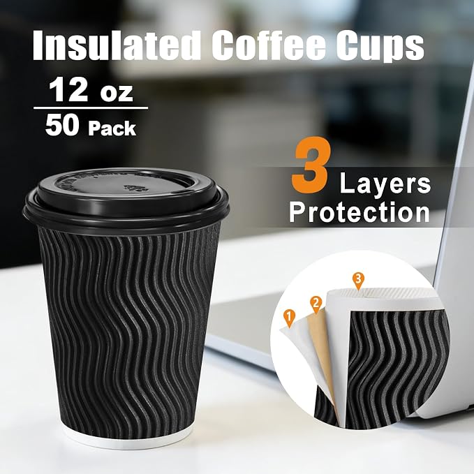 BYSNOW 50 Pack 12 oz Coffee Cups
