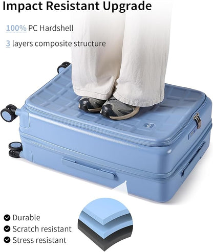 aji Expandable Top Opening Carry On Luggage Airline Approved, 20 Inch Lightweight Hardside Carry On Suitcase with Spinner Wheels, Travel Luggage with Laptop Compartment for Women Men, Blueberry Blue