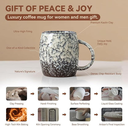 Ivory Nebula Ceramic Coffee Mug - 14 oz Unique Reactive Glaze Coffee Cup