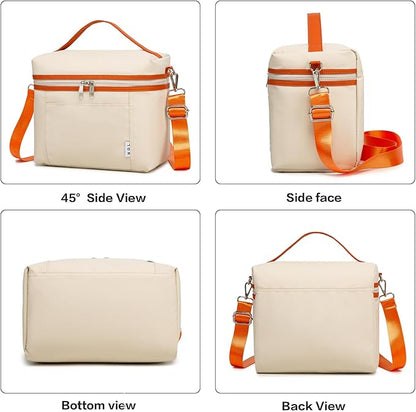 NOL Insulated Lunch Bags for Women Cooler Bag Lightweight Nylon Waterproof Lunch Box For Work (Medium(normal), Cream/orange)