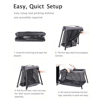 Pamo Babe Travel Crib - Lightweight Baby Playpen with Bassinet, Portable Mini Playard