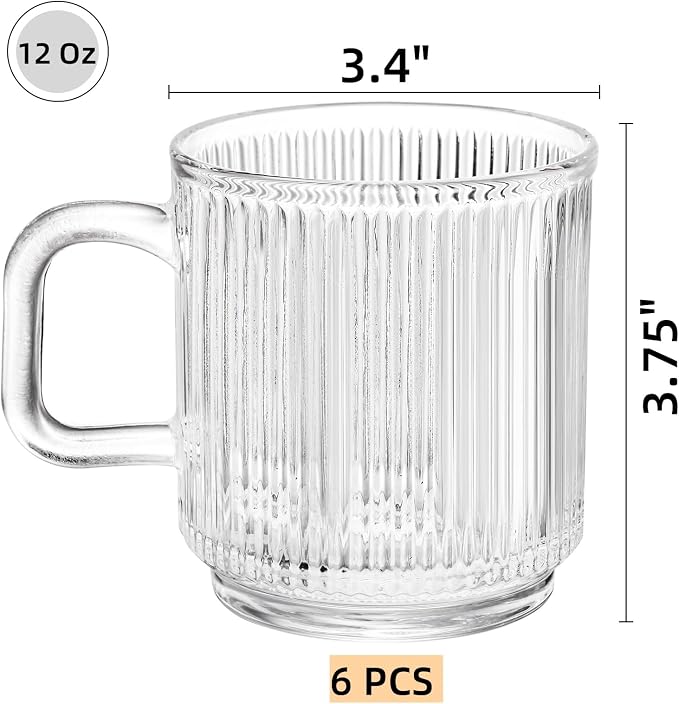 Noamus 6 Pack Premium Glass Coffee Mugs