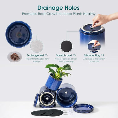 vancasso Ceramic Plant Pots, 3 Piece Planters