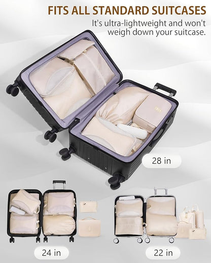 Compression Packing Cubes 12 Set, Suitcase Organizers, Extendable Packing Cubes, Luggage Organizer Bags, Travel Essentials, Beige
