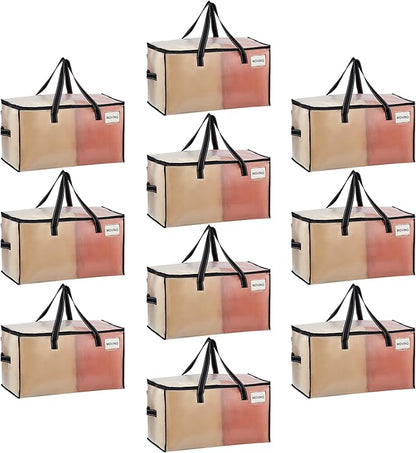 VENO 10 Pack Moving Bags, Comforter and Blanket Storage Bags for Closet, Moving Boxes, Boxes with Lids Alternative, College Dorm Packing Supplies, Foldable Heavy-Duty Tote (Clear, 10 Pack)