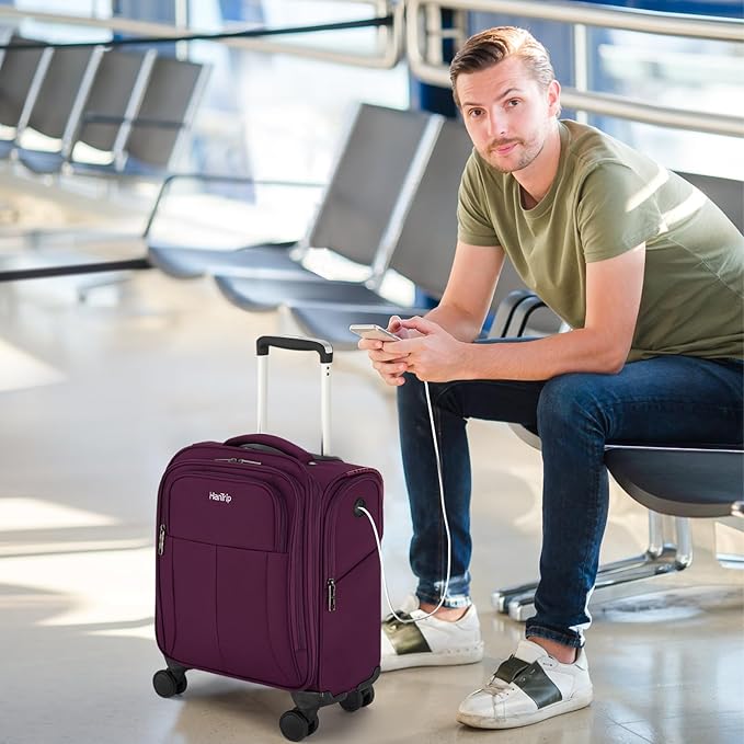 16 Inch Underseat Carry On Luggage with Wheels Softside Small Suitcases Personal Item Bag with Pocket Travel Luggage for Men Women Business Overnight Bag(Purple)