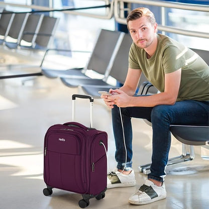 16 Inch Underseat Carry On Luggage with Wheels Softside Small Suitcases Personal Item Bag with Pocket Travel Luggage for Men Women Business Overnight Bag(Purple)