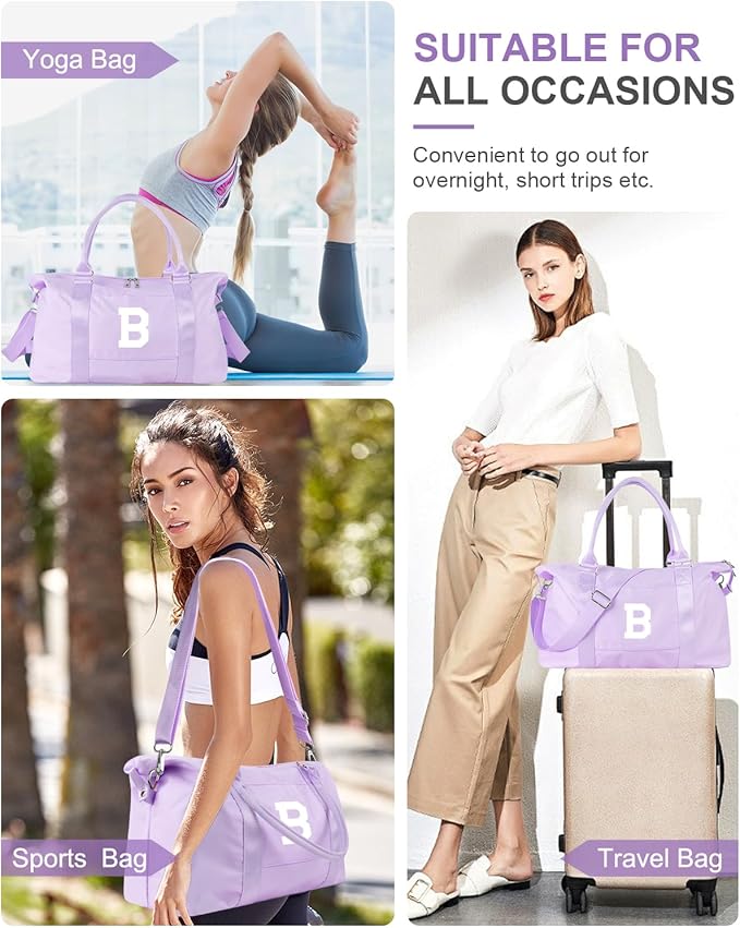Daughter Niece Gifts for Teen Girl Kids, Initial Travel Duffel Bag Sports Gym Bag Personalized Gifts Weekender Bag，Monogram Overnight Bag Cute Dance Bag Birthday Bridesmaid Gifts for Women(Purple, B)