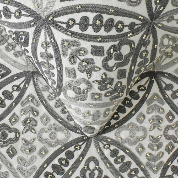 The HomeCentric King/Queen/Twin Gray Designer CA King 86"x18" Bed Runner with One Pillow Cover, Moroccan, Pearl, Geometric & Embroidered Bed Scarf on Embroidered Fabric - Meryem