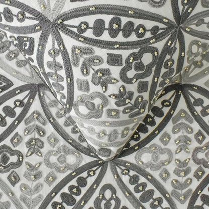 The HomeCentric King/Queen/Twin Gray Luxury Queen 74"x18" Bed Runner with One Pillow Cover, Moroccan, Pearl, Geometric & Embroidered Bed Scarf on Embroidered Fabric - Meryem