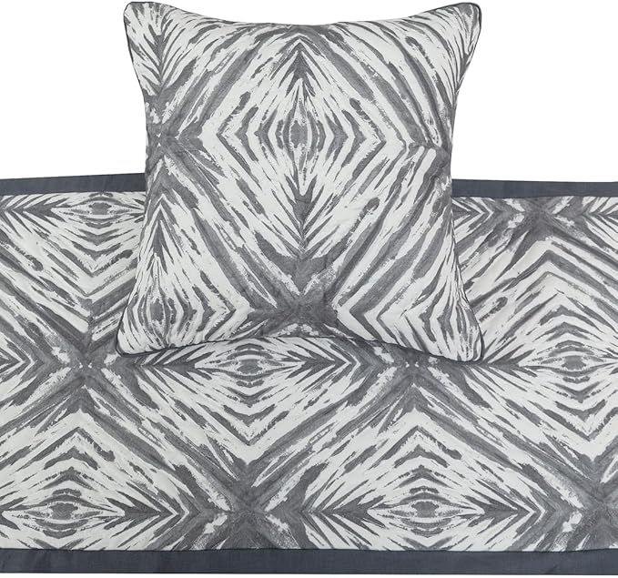 The HomeCentric King/Queen/Twin Grey & White Designer King 90"x18" Bed Runner with 2 Pillow Cover, Quilted Bed Scarf on Cotton Fabric - Grey Semblance