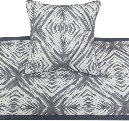 The HomeCentric King/Queen/Twin Grey & White Designer King 90"x18" Bed Runner with 2 Pillow Cover, Quilted Bed Scarf on Cotton Fabric - Grey Semblance
