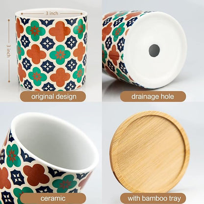 6 Pack Succulent Pots with Drainage Hole, 3 inch Ceramic Succulent Planter with