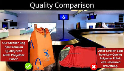 Alnoor USA Gate Check Bag for Single & Double Stroller Travel Bag for Air Plane | Extra Large & Ultra Durable - Includes Padded Shoulder Straps for Comfort & Durability With Pouch – Bonus E-Book