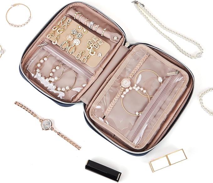 BELALIFE Travel Jewelry Organizer, Portable Jewelry Storage Case for Earrings, Rings, Necklaces, Bracelets, Blue-Gray