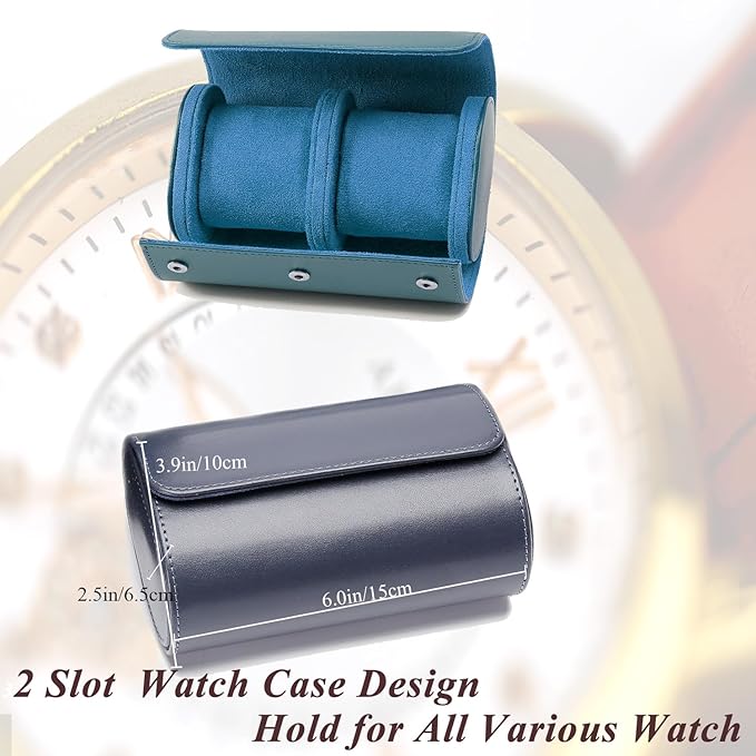Watch Travel Case, Luxury Leather Watch Roll 2 Slot Organizer Box, Jewelry Storage Case Gifts for Man and Woman Christmas Anniversary Birthday (Blue-2slot)