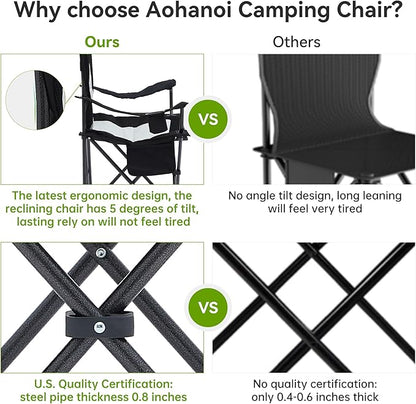 Camping Chairs for Heavy People, Folding Chairs for Outside Outdoor Folding Chairs with Cup Holder & Cooler Bag, Camp Chairs Supports up to 500lbs(2 PC, Black White)