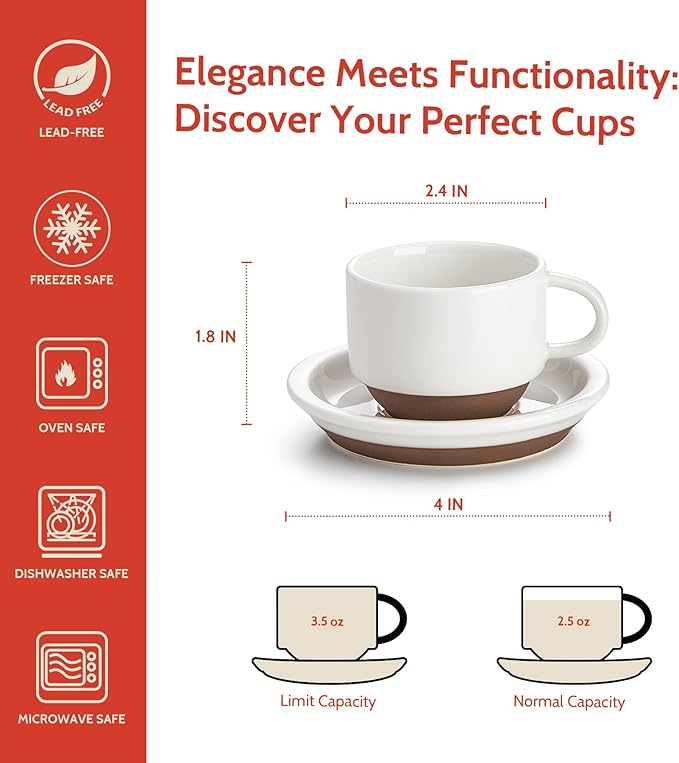 Sweese 2.5 Ounce Espresso Cups Set of 4, Porcelain Stackable Coffee Cups