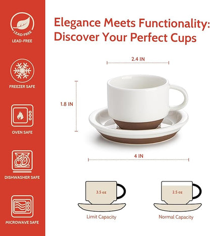 Sweese 2.5 Ounce Espresso Cups Set of 4, Porcelain Stackable Coffee Cups