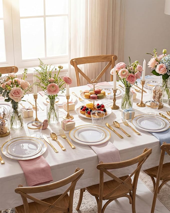 bUCLA 300PCS Gold Disposable Dinnerware Set