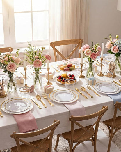 bUCLA 300PCS Gold Disposable Dinnerware Set
