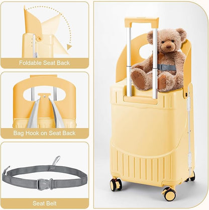 MRPLUM Ride On Luggage with Seat for Kids&Adults with Seat Belt,Hard Shell Lightweight Rolling Spinner Wheels Travel Luggage with TSA Lock,20 inch,Yellow