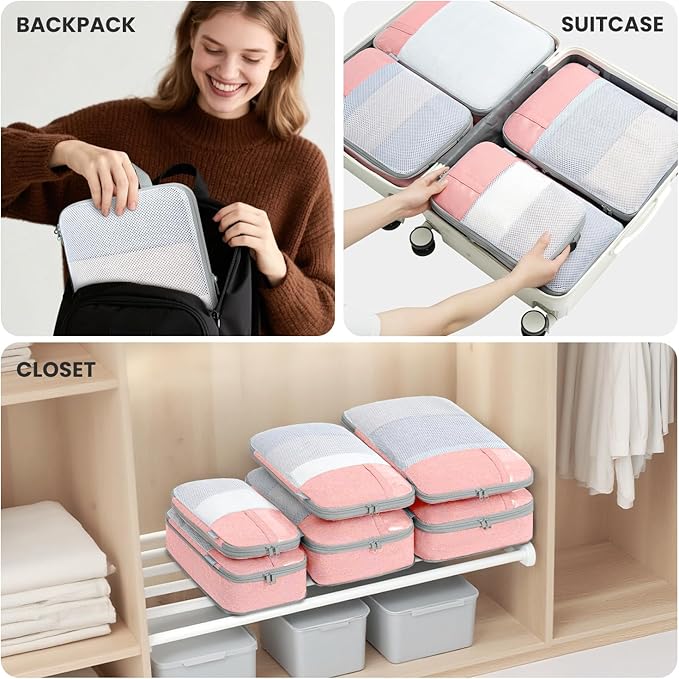 8 Set/6 Set/4 Set Compression Packing Cubes for Travel, Lightweight Vacation Travel Essentials, Travel Accessories for Suitcase Organizer Bags Set, Durable Luggage Organizer
