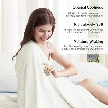 EASELAND Cooling Comforter King, Cold Touch Fabric Absorbs Body Heat, Double-Sided Cool Design Soft Fluffy Cooling Blanket for Night Sweats Hot Sleeper (Beige, King(108"x90"))