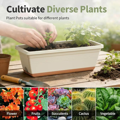 Window Box Planter, 6 Pack Plastic Vegetable Flower Window Planters Boxes 16