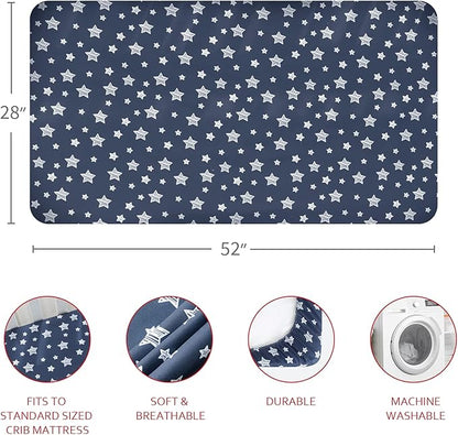 Crib Sheets & Waterproof Crib Mattress Protector for Boys 4 Pack Set, Viscose, Waterproof Crib Sheets Mattress Pad Cover, Grey & Navy