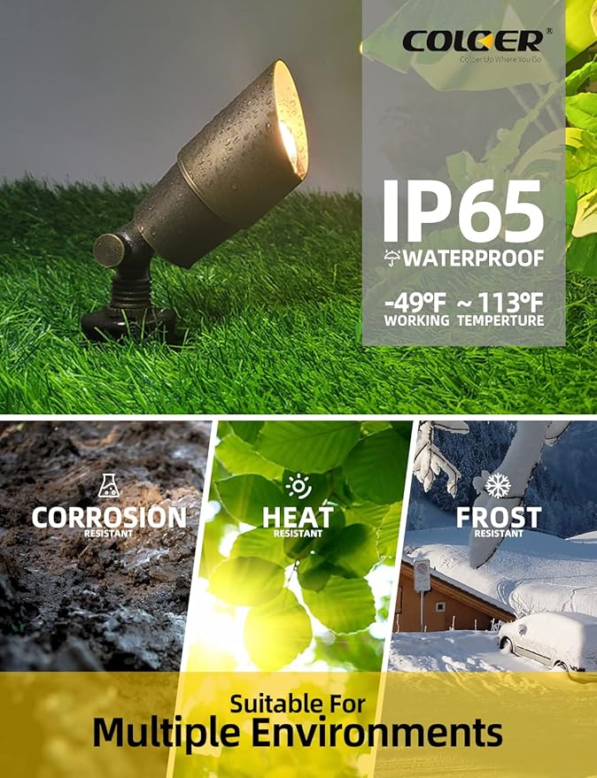 COLOER Brass Landscape Spotlights, 12 Pack Spot Lights Outdoor