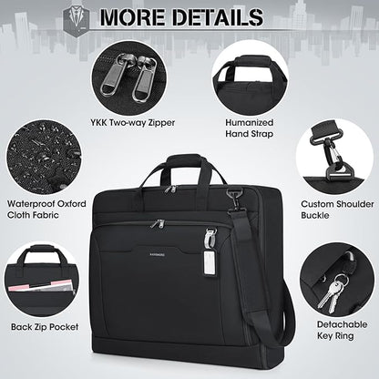 RAINSMORE Garment Bags for Travel Carry On Garment Bag for Hanging Clothes, Suit Bag for Business Trips with Shoes bag & Shoulder Strap, Waterproof Foldable Suit Luggage Bag for Men Women, Black