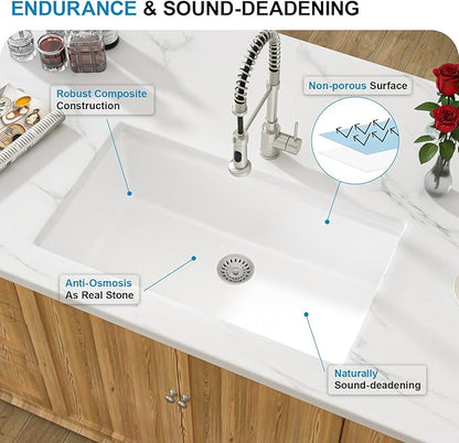 30 White Granite Composite Kitchen Sink - Donsdey 30 Inch White Kitchen Sink Undermount Ledge Workstation Granite Quartz Composite Under Counter Single Bowl Sink Basin