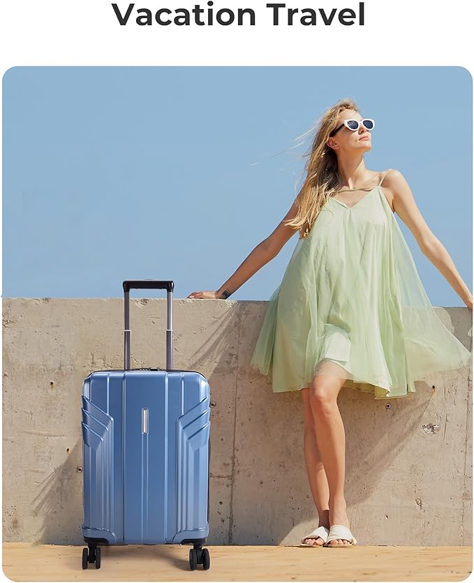 BAGSMART Expandable Carry On Luggage 22x14x9 Airline Approved, 1OO% PC Lightweight Hard Shell Suitcase, 20 Inch Travel Luggage with Spinner Wheels, Waterproof Rolling Suitcase,Blue