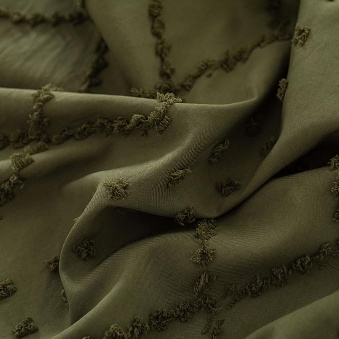 Bed Skirt Full Size Ruffled Bed Skirt with Split Corners, 18 Inch Drop Dust Ruffle Bed Skirts with Platform, Boho Tufted Shabby Chic Full Size Bed Skirts, Olive Green