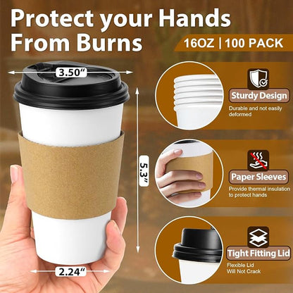 Clawsoff 100 Pack 16 oz Disposable Coffee Cups