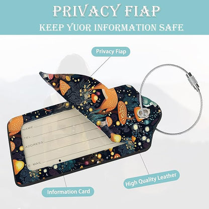 2 Pack Mushrooms Luggage Tag for Suitcases Deer Forest Animal PU Leather Bag Travel Suitcase ID Identifier Baggage Tags for Women Men Travel