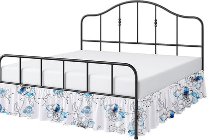 Cottington Lane Ruffled Bed Skirt Queen Size with Split Corner, Brushed Microfiber Hotel Quality Dust Ruffle, 21 Inch Drop Gathered Bedskirt, Soft, Stylish, Shrink & Fade Resistant, Blue Blossom