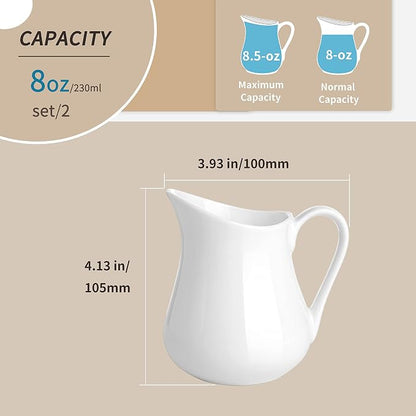 Gurygo 2 Pack 8 oz Ceramic Creamer Pitcher Set
