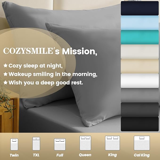 Cal King Size Sheet Set - 4 Piece Silky Soft Breathable Bed Sheet Set, 16" Deep Pocket Hotel Luxury Wrinkle Free Easy Care Bedding Sheets California King,Oeko-Tex-Light Grey