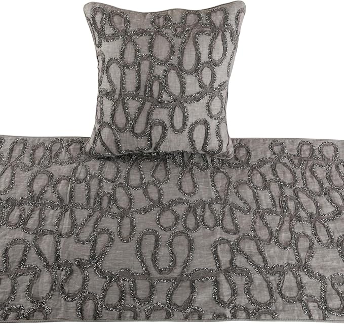 The HomeCentric King Queen Twin Bed Runner, Grey Designer Bed Scarf in Linen with Embroidery Bed Linen Foot Warmer Home Living - Grace Forever