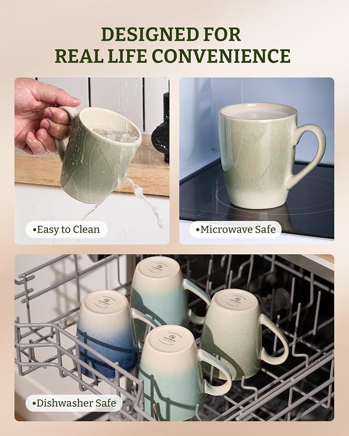 famiware Coffee Mugs Set, 13 oz Mug Set of 8, Stoneware Cups