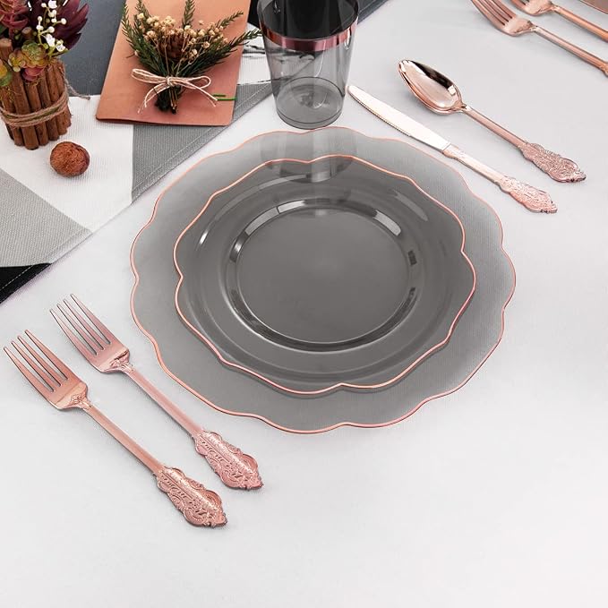 BUCLA 30Guests Clear Black Plastic Plates