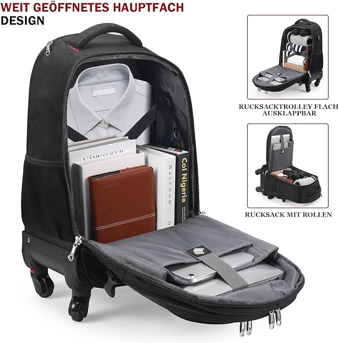 StarCloud 4-Wheel Rolling Backpack 45L (22x14x9 in): 17.3-Inch Roller Travel Laptop Backpack for Business, Water-Resistant Carry-On Luggage, Airline Approved Suitcase for Travel and Commuting