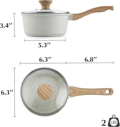 SENSARTE White Ceramic Nonstick Saucepan with Lid Set, Small Cooking Pot with Stay Cool Handle, Induction Compatible Saucepot, White Granite Coating, PFOA/PFAS Free, 1.5 + 2.5QT