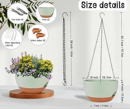 2 Pack 12 Inch Self Watering Hanging Planters