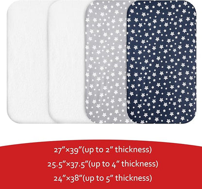 Pack and Play Sheets & Waterproof Terry Pack N Play Mattress Protector Pad Cover 4 Pack, Viscose Terry Pack N Play Sheets Set, Grey & Navy