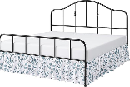 Cottington Lane Ruffled Bed Skirt Full Size with Split Corner, Brushed Microfiber Hotel Quality Dust Ruffle, 21" Drop Gathered Bedskirt, Soft, Stylish, Shrink & Fade Resistant, Tranquil Green Petals