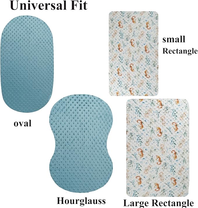 Dot Bassinet Sheet Set 2 Pack Stretch Fitted Cradle Sheets,Ultra Soft,Universal Fit Oval Rectangle Hourglass Pad/Mattress, for Baby Girls and Boys Blue, Seahorse